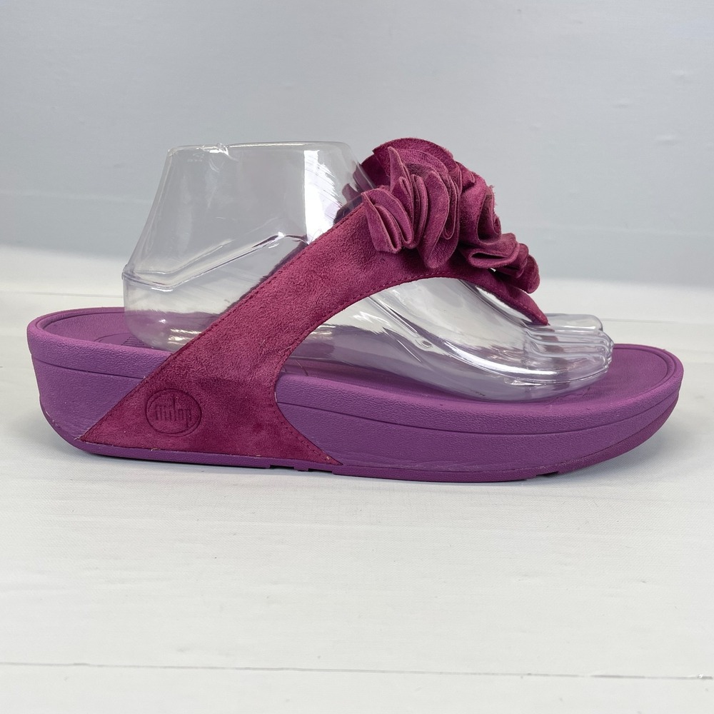FitFlop Frou Ruffle Sandals Womens Size 11 Purple Slip On Comfort Wedge Shoes